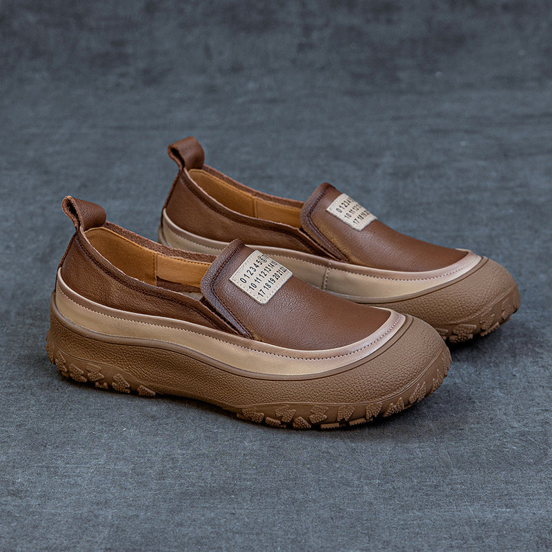 Genuine Leather Casual Thick Soft Sole Slip-On Flat Shoes