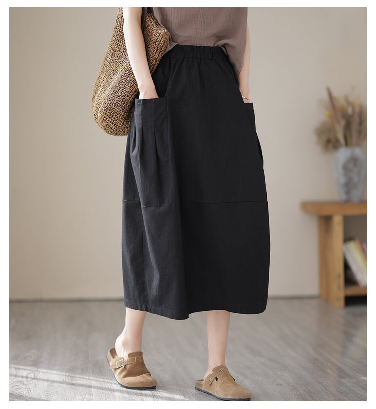 Babakud Women Summer Classic Cotton Linen Skirt