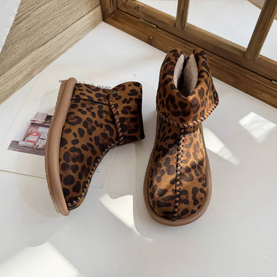 Winter Warm Leather Sueded Cuff Soft Sole Fleece-Lined Ankle Boots