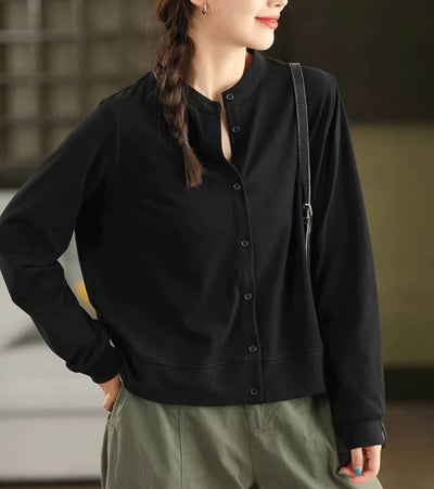 Retro 100% Cotton Round Neck Single-Breasted Shirt