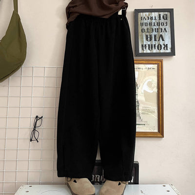Retro Simple Wool Cotton Warm Elastic Waist Casual Pants