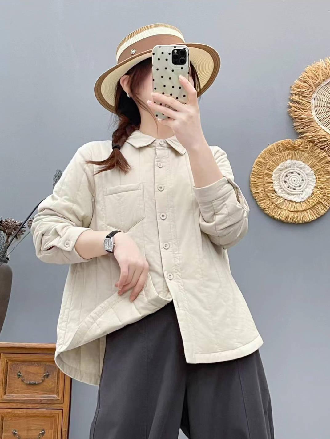 Winter Warm Cotton-In Shirt Collar Single-Breasted Shirt Coat