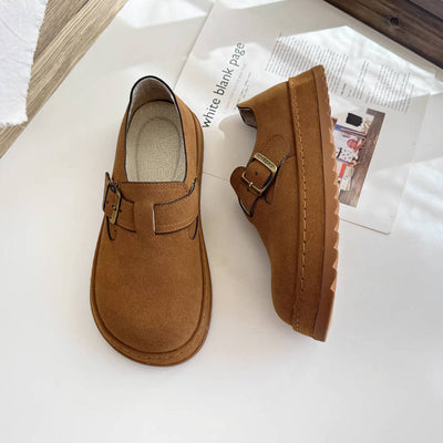 Vintage Leather Sueded Wide Toe Casual Slip-On Shoes