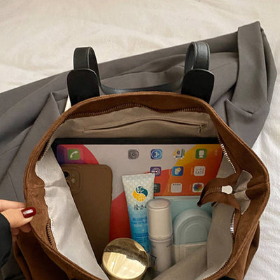 Sueded Big Size Leather Straped Beaded Tassel Casual T-o-t-e B-a-g