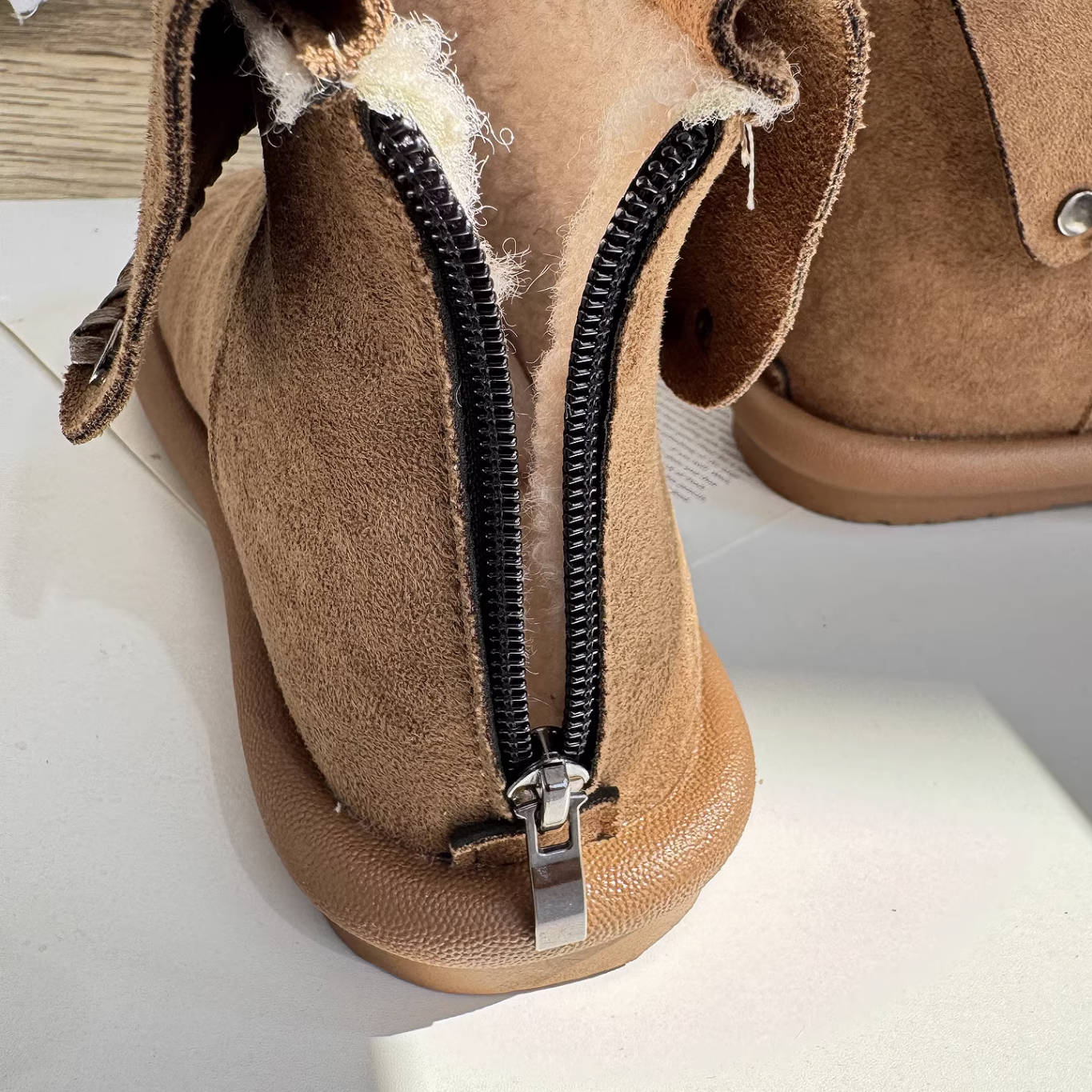 Winter Warm Leather Sueded Cuff Soft Sole Fleece-Lined Ankle Boots