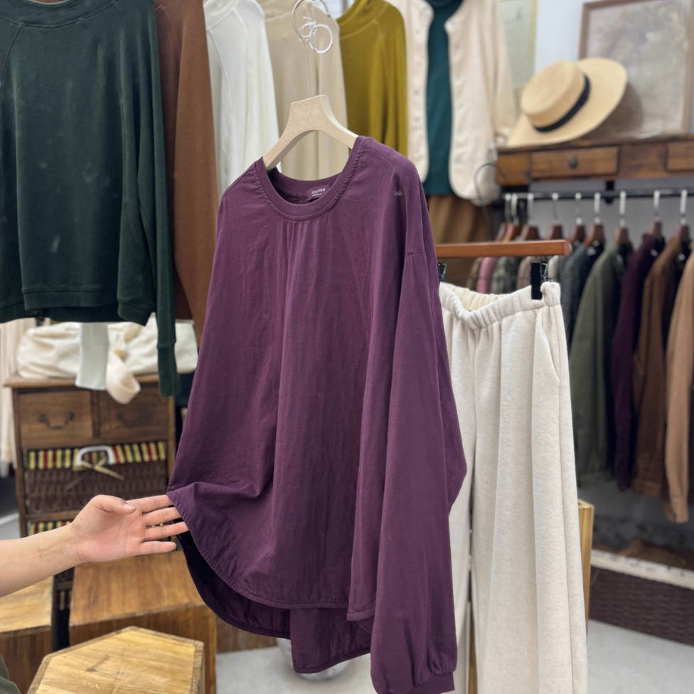 Autumn Cotton Comfortable Round Neck Solid Color Tops