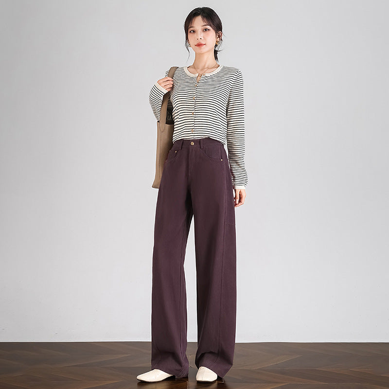 Cotton Casual Solid Color Loose Straight Elastic Waist Pants