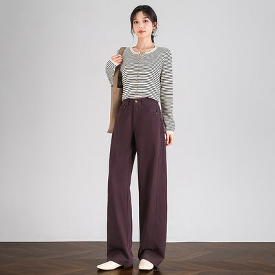 Cotton Casual Solid Color Loose Straight Elastic Waist Pants