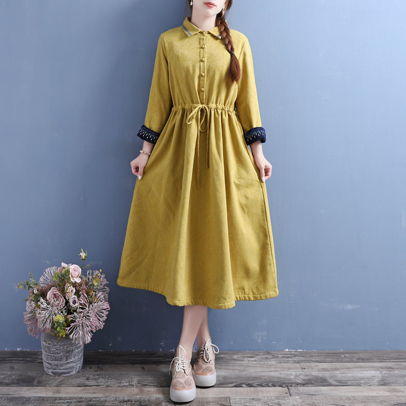 chinese dress ladies Fleece Lined Hoodie Dress Rust / Xs