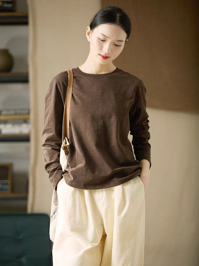 100% Bamboo Cotton Round Neck Soft Embroidered Loose Coffee Overshirt