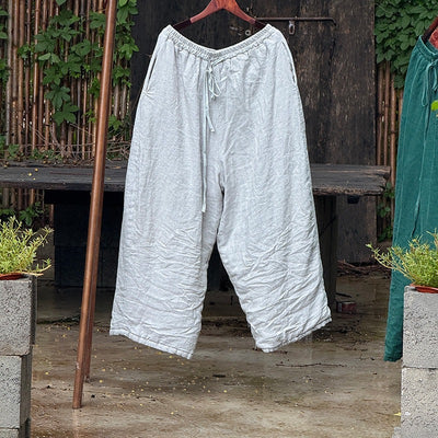 Retro Linen Washed Solid Color Cotton-In Solid Color Warm Pants