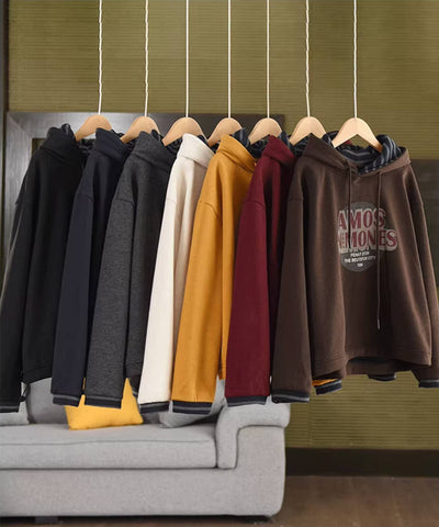 Winter Cotton Knitted Letters Printed Thick Plush Hoodies