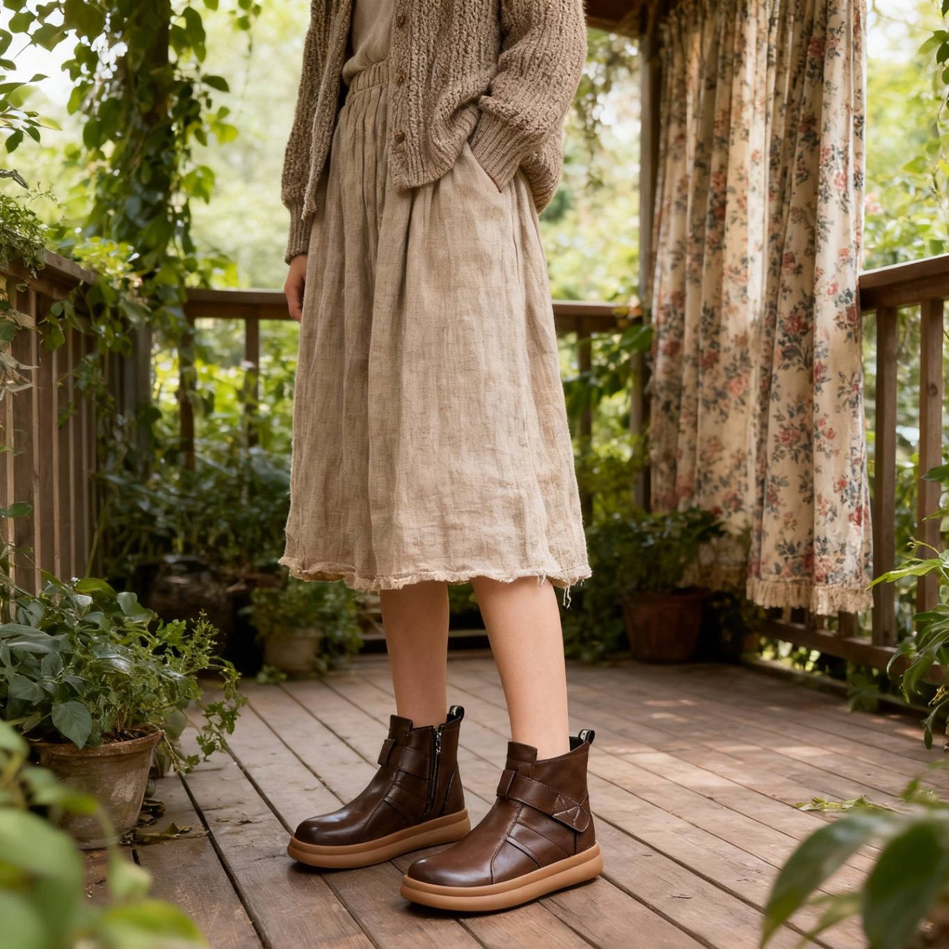 Retro Soft Leather Flat Sole Velcro Casual Round Toe Ankle Boots