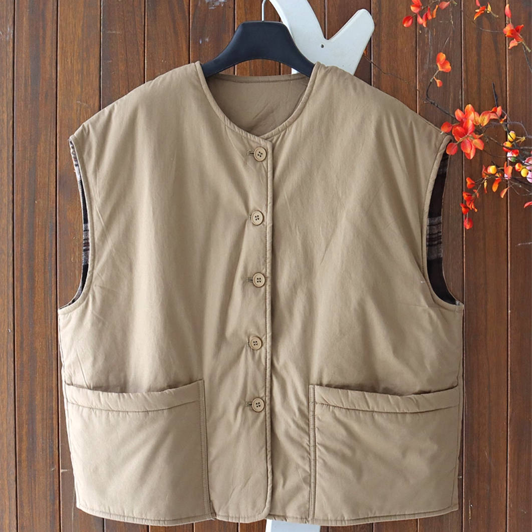 Women Winter Cotton Round Neck Thick Warm Cotton-In Vest