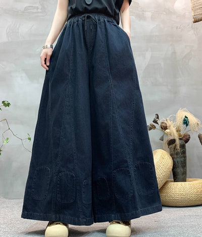 Retro Autumn Denim Loose Wide Leg Patchwork Jeans