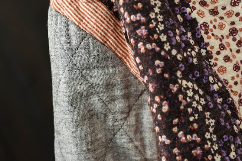 Women Winter Vintage Ethnic Floral Patchwork Quilted Cotton-Linen Jacket