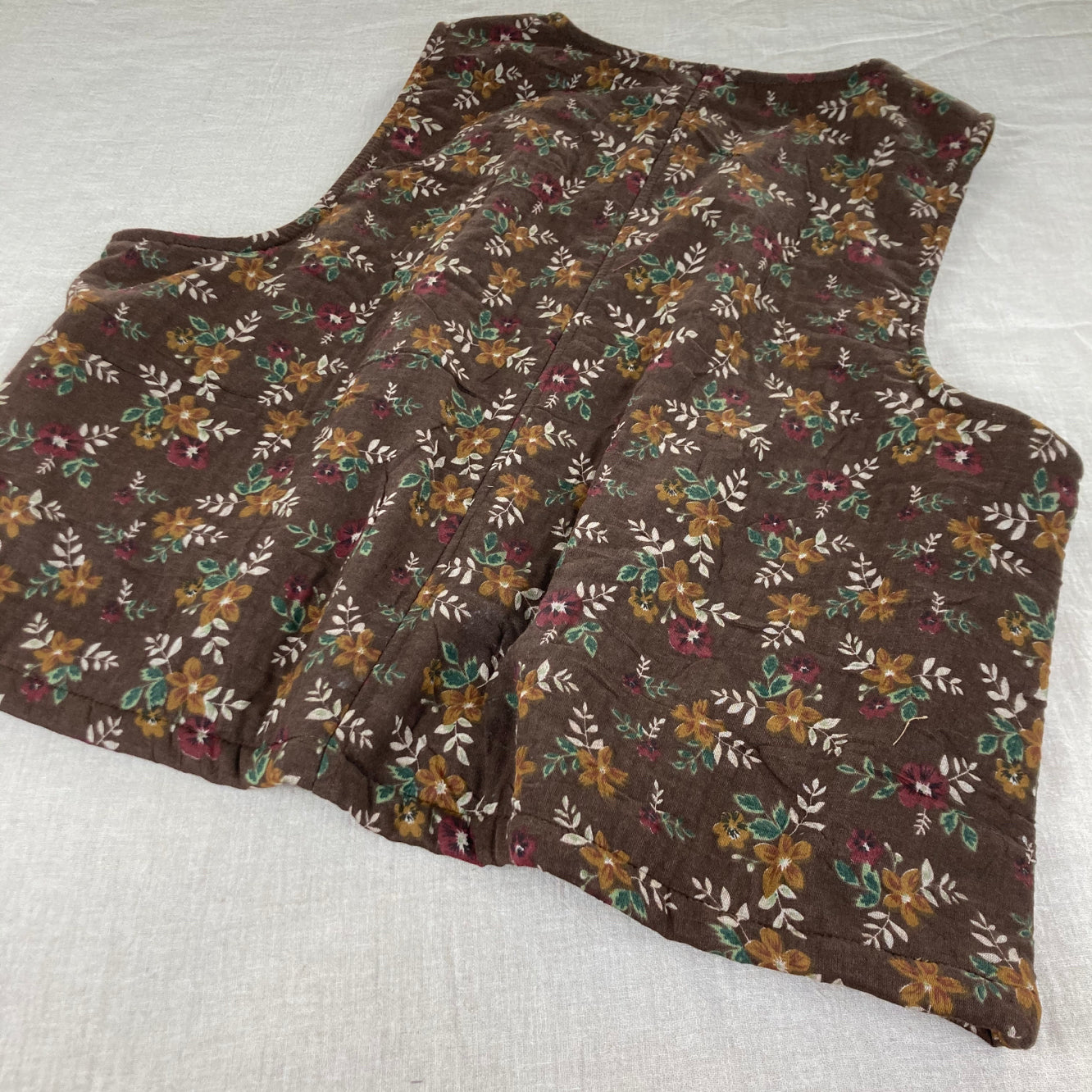 Women Winter Vintage Printed Floral Quilted Cotton Linen Vest