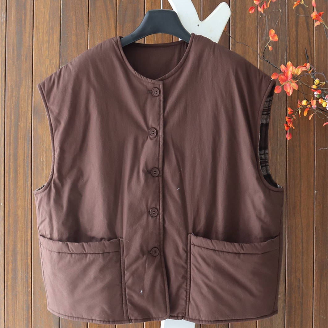 Women Winter Cotton Round Neck Thick Warm Cotton-In Vest