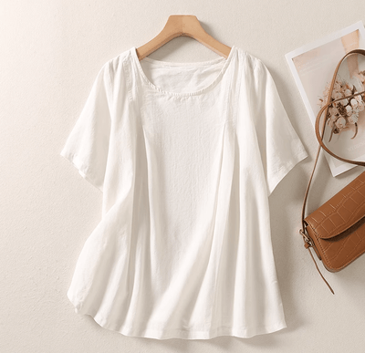 Women Cotton and Linen Solid Color T- Shirt