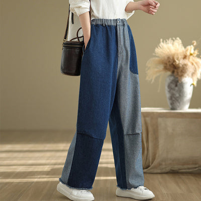 Babakud Women Spring Vintage Patchwork Denim Loose Wide-Leg Pants