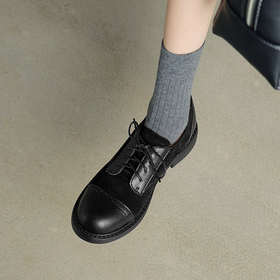 Vintage Elegant Leather Round Toe Sueded Patchwork Lace-Up Shoes