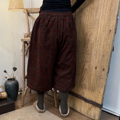Women Winter Vintage Casual Corduroy Printed Straight Pants with Large Pockets