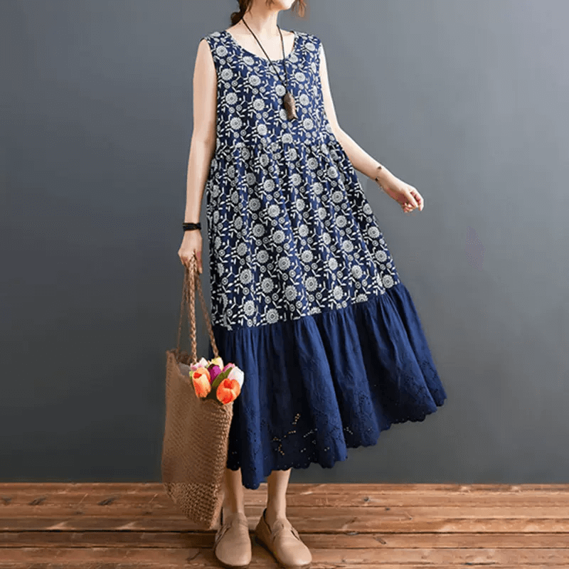 Babakud Women Charm Lace Floral Cotton Linen Dress