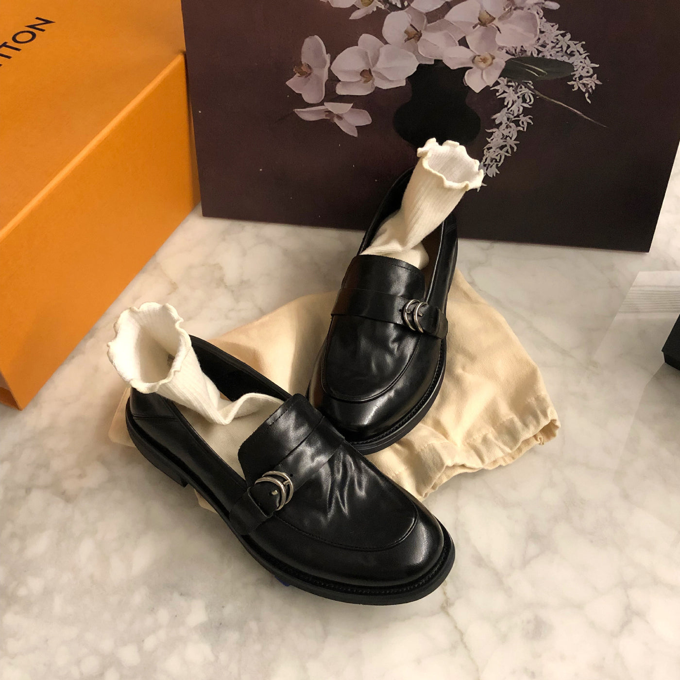 Retro Top Leather Soft Sole Shallow Loafer Chunky Shoes