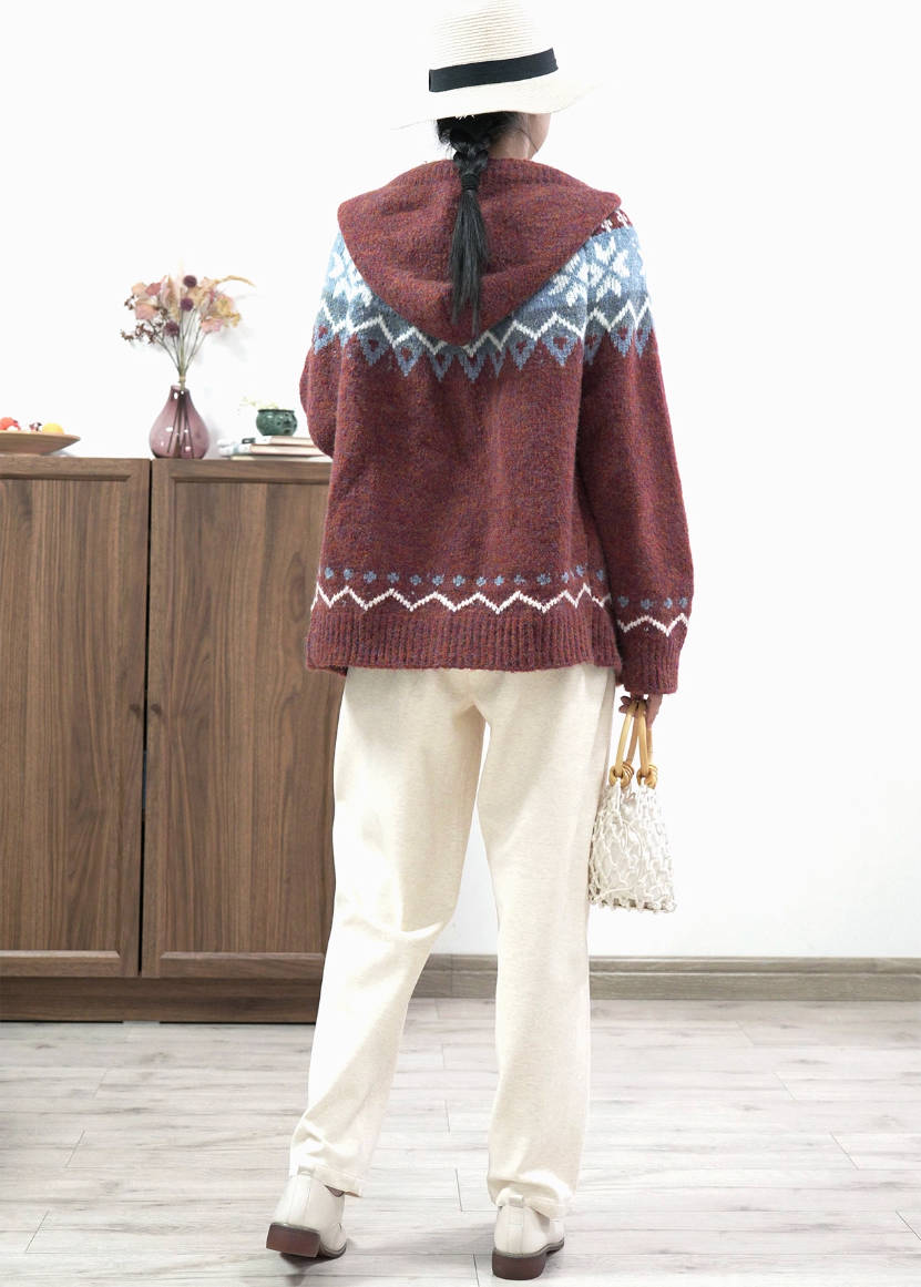 Retro Warm Knitted Jacquard Thick Hoodies Sweater Coat