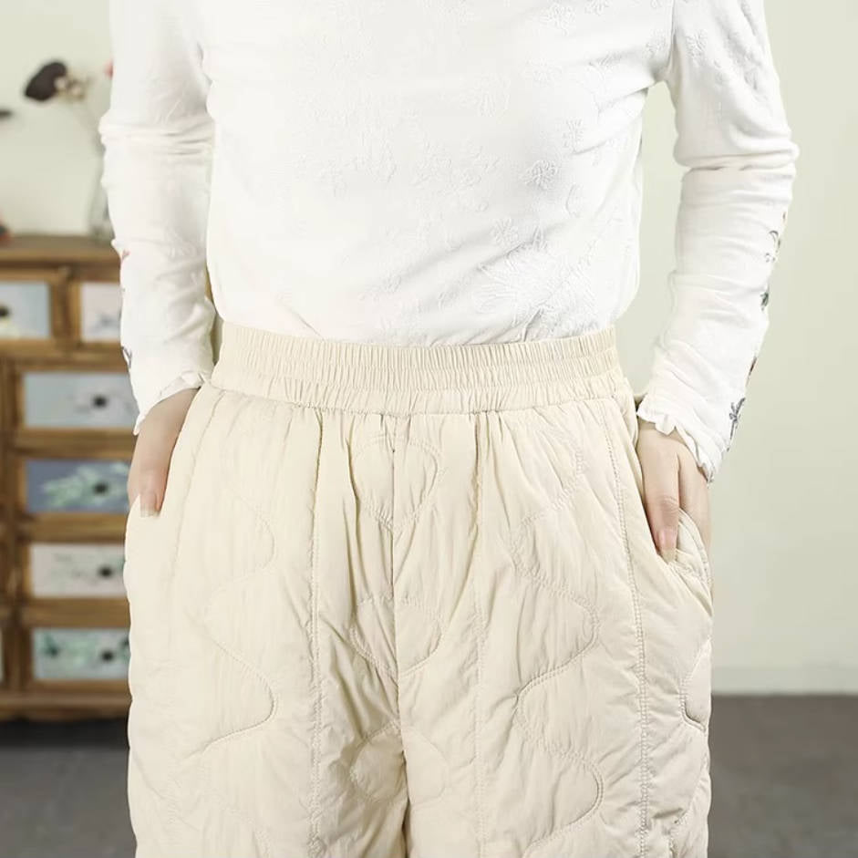 Winter Warm Solid Color Cotton-In Soft Loose Ankle-Cinching Pants