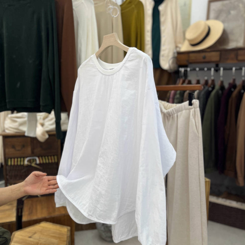 Autumn Cotton Comfortable Round Neck Solid Color Tops