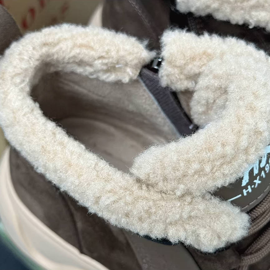 Retro Leather Sueded Thick Sole Platform Warm Plush Ankle Boots