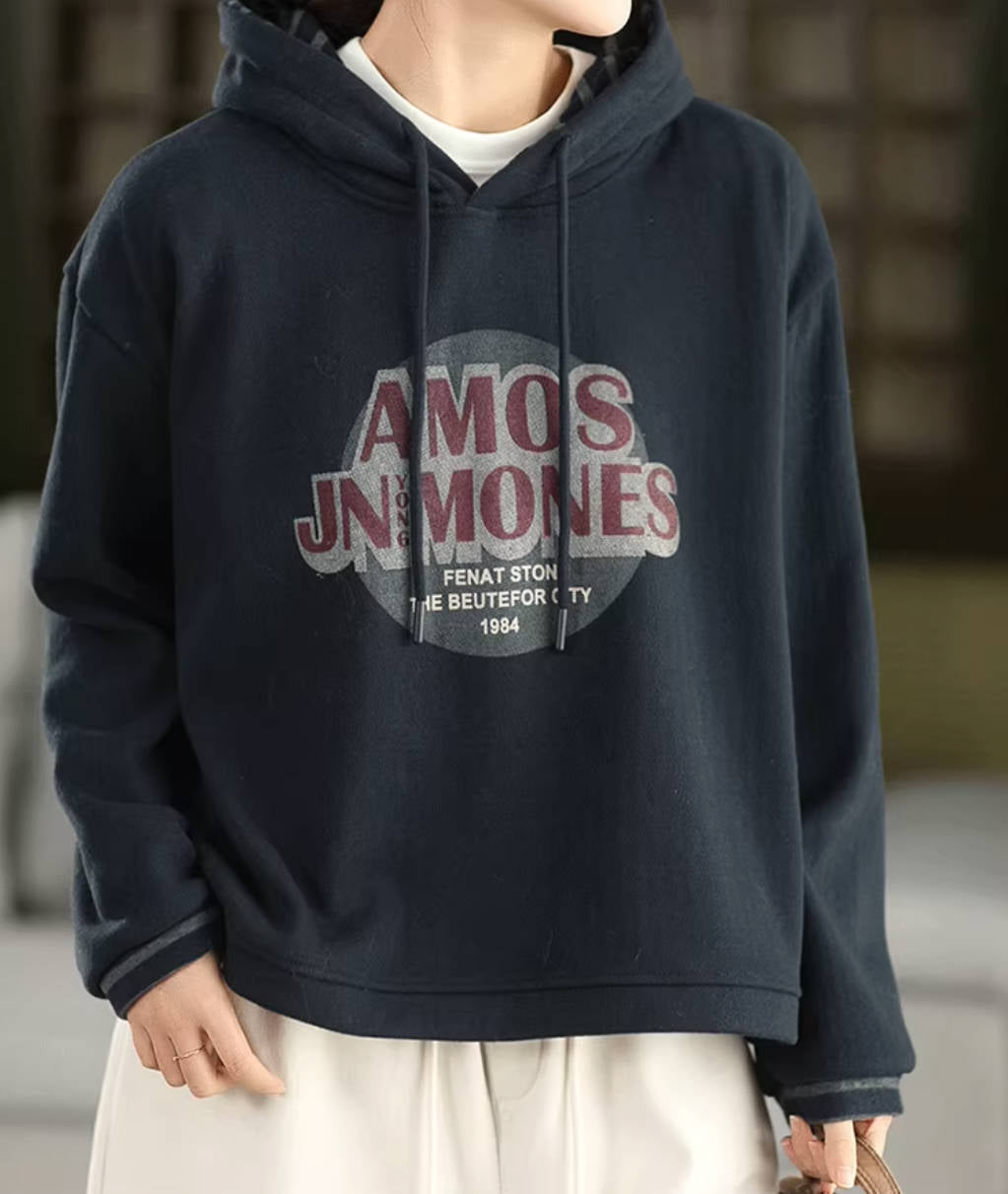 Winter Cotton Knitted Letters Printed Thick Plush Hoodies