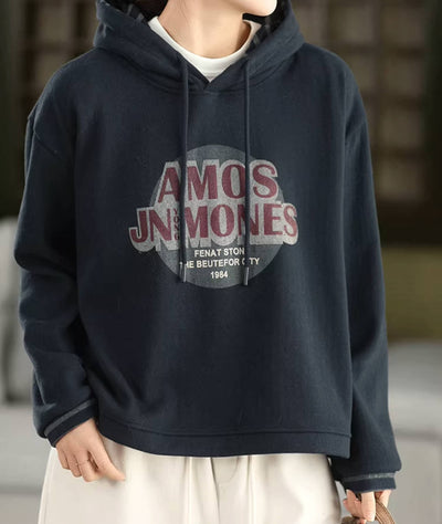 Winter Cotton Knitted Letters Printed Thick Plush Hoodies