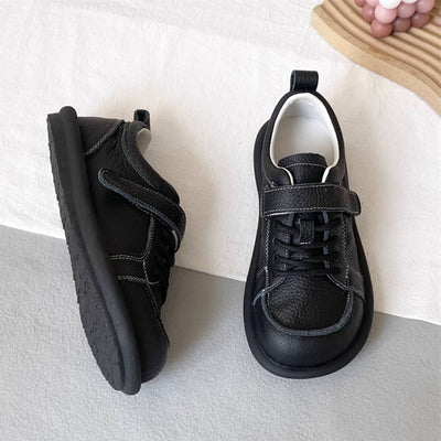 Casual Leather Round Toe Soft Sole Velcro Flat Shoes