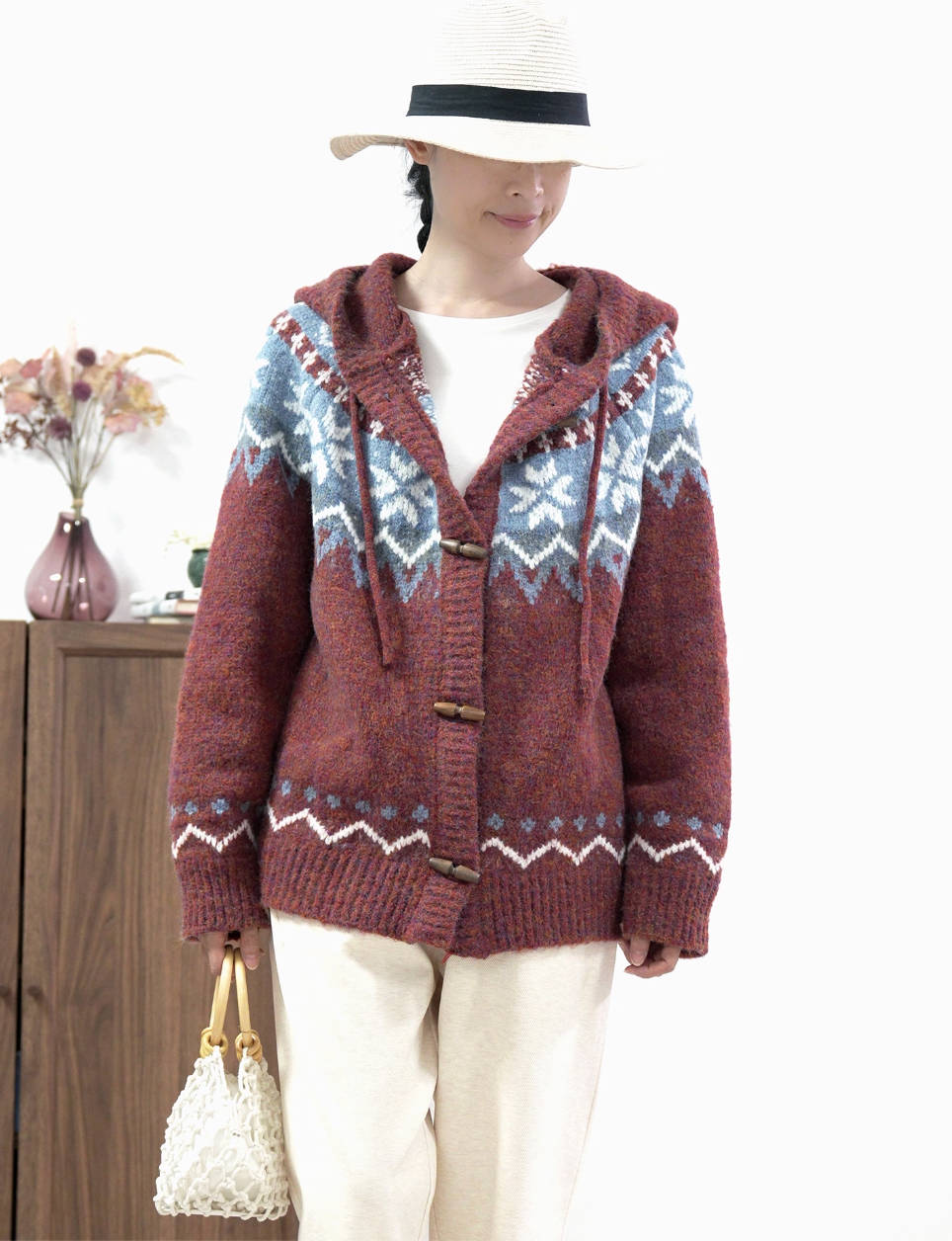Retro Warm Knitted Jacquard Thick Hoodies Sweater Coat