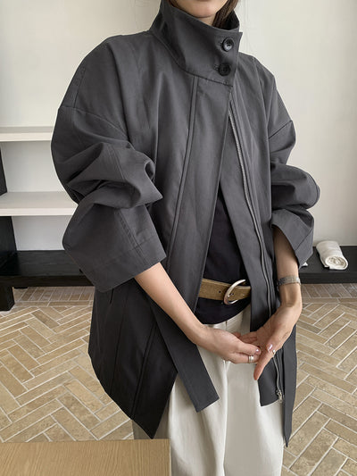 Autumn Casual Cotton Lapel Lace-Up Middle Length Coat