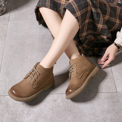 Classic Autumn Leather Round Toe Cotton-In Ankle Boots