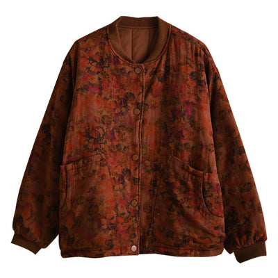 Women Winter Trendy Vintage Floral Cotton Bomber Jacket