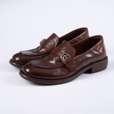 Retro Top Leather Soft Sole Shallow Loafer Chunky Shoes