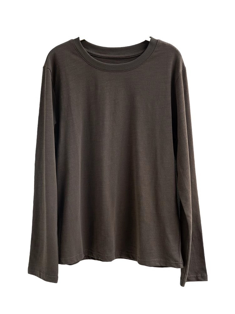 100% Bamboo Cotton Round Neck Soft Embroidered Loose Coffee Overshirt