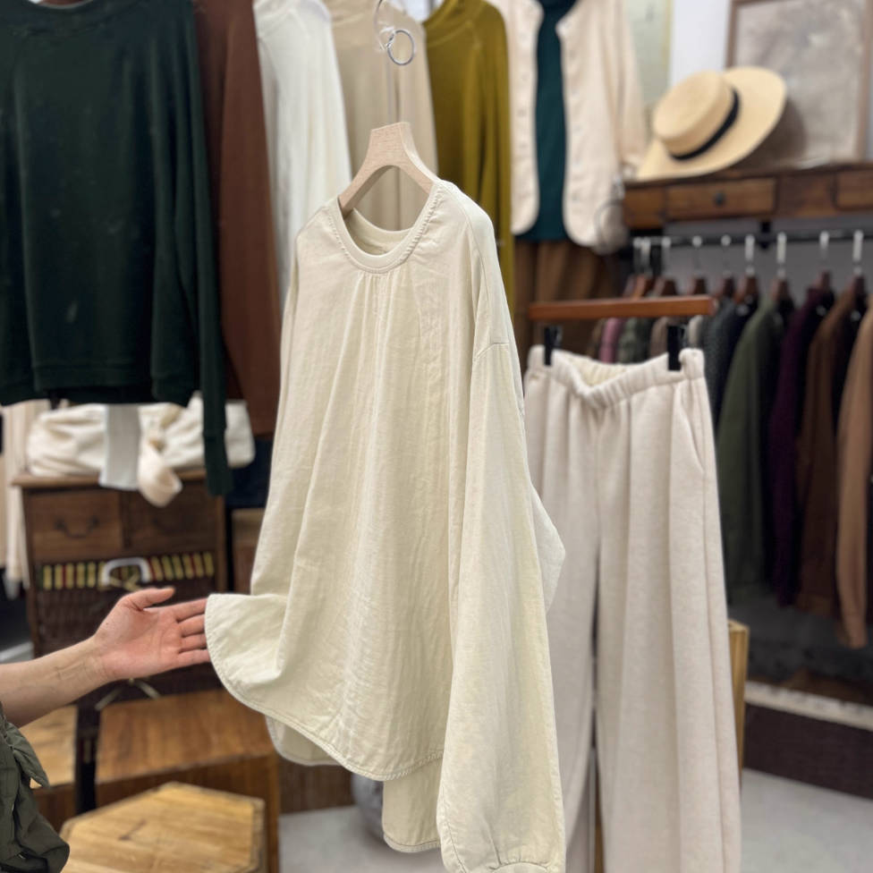 Autumn Cotton Comfortable Round Neck Solid Color Tops