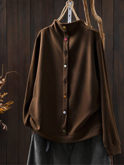 Women Warm High Neck Single-Breasted Soft Comfy Pullovers