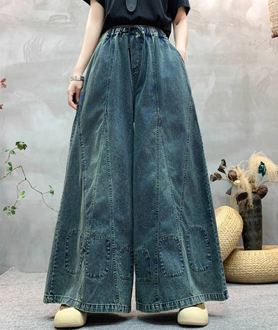 Retro Autumn Denim Loose Wide Leg Patchwork Jeans