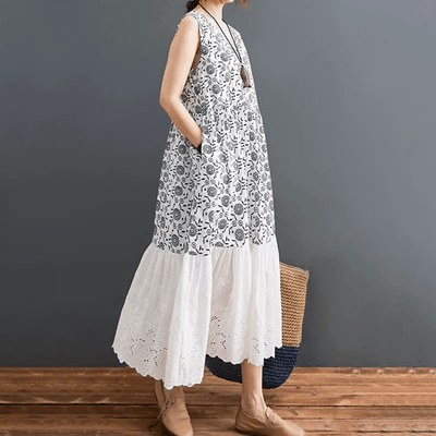 Babakud Women Charm Lace Floral Cotton Linen Dress