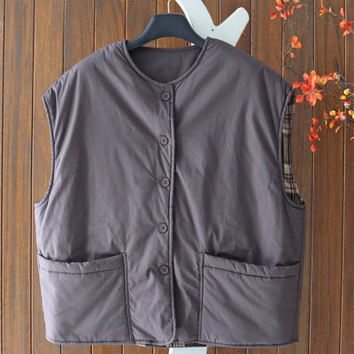 Women Winter Cotton Round Neck Thick Warm Cotton-In Vest