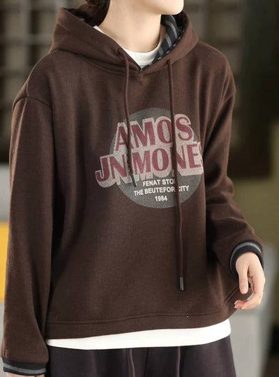 Winter Cotton Knitted Letters Printed Thick Plush Hoodies