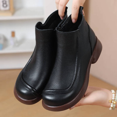 Top Leather Round Toe Soft Sole No-Slip Ankle Boots