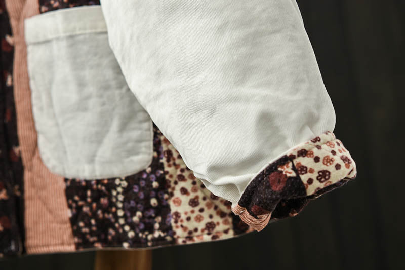 Women Winter Vintage Ethnic Floral Patchwork Quilted Cotton-Linen Jacket