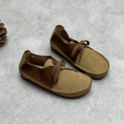 Genuine Leather Sueded Casual Lace-Up Patchwork Flat Shoes